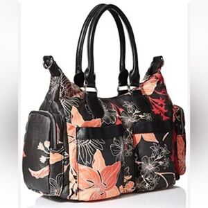 Desigual Black and Orange Shoulder Bag with Floral Design
